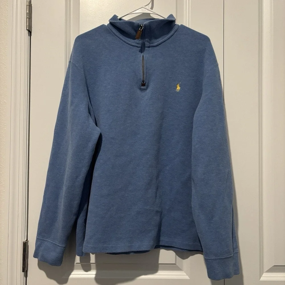 Polo Ralph Lauren Vintage Men's 1/4 Zip Sweater Size XL Knit Pullover Blue‎